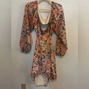 Womens Showpo Floral Backless Mini Dress with Long Sleeves Size US 12